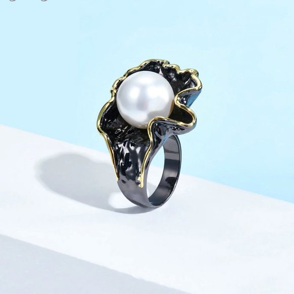 Italian Jewelry Back White Pearl Ring - Picture 14 of 15